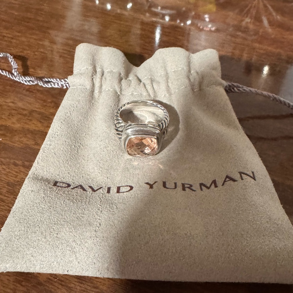 David Yurman Silver Ring with Peach-Gold Cushion Gem